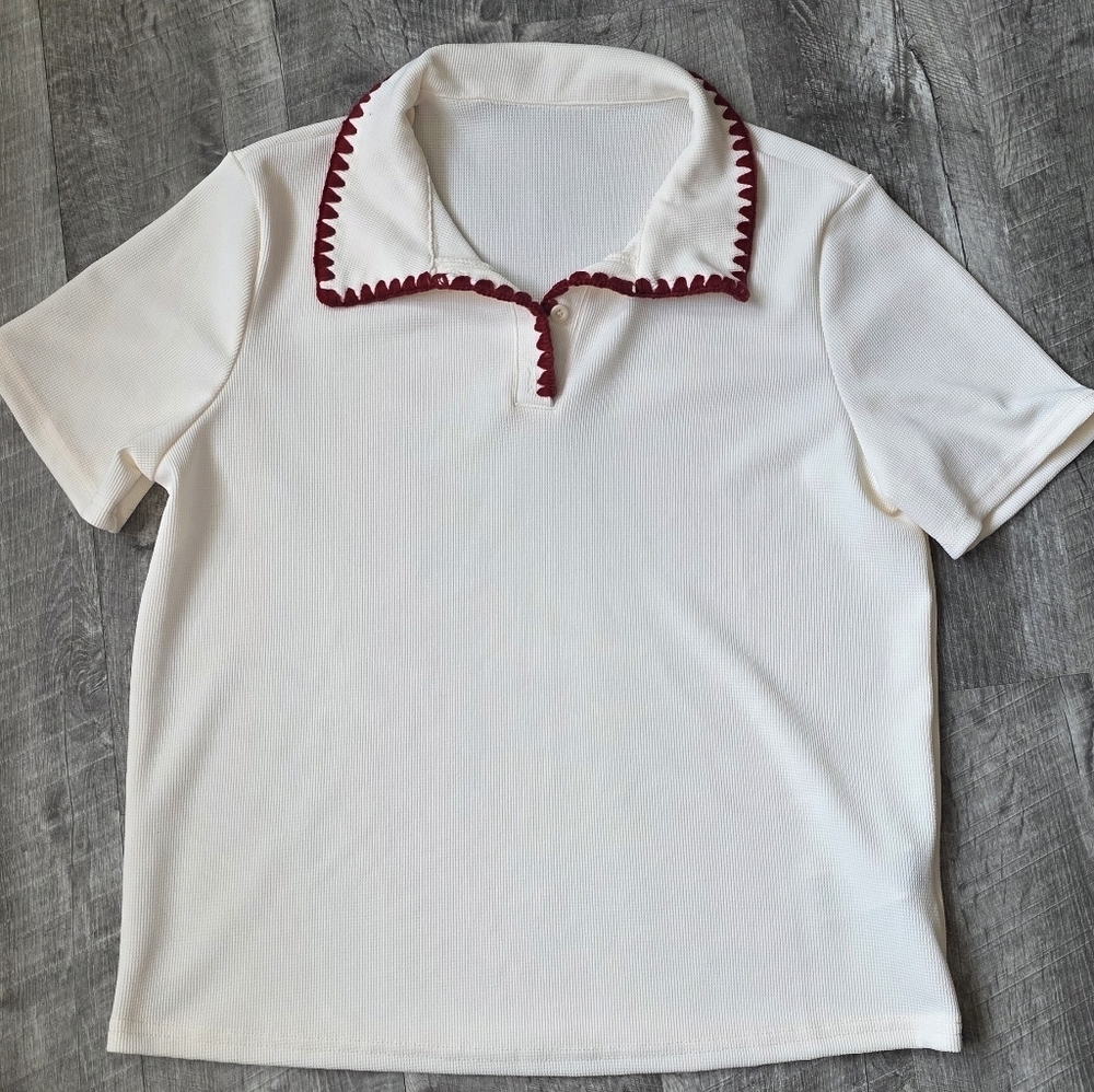 Women's White Polo Shirt with Red Trim